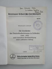 Oc 6730 (ausgesondert) : Die Geschichte des Deutschkatholizismus in Schlesien (1844 - 1852) unter besonderer Berücksichtigung seiner politischen Haltung (1938)