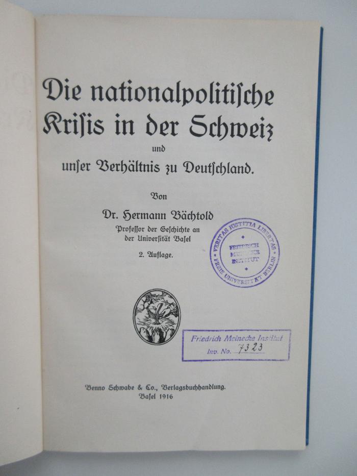 Pc 9308 (ausgesondert) : Die nationalpolitische Krisis in der Schweiz und unser Verhältnis zu Deutschland (1916)