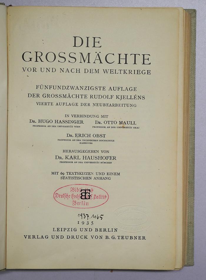 Gb 939-1 bis -3 : Die Grossmächte vor und nach dem Weltkriege (1930)