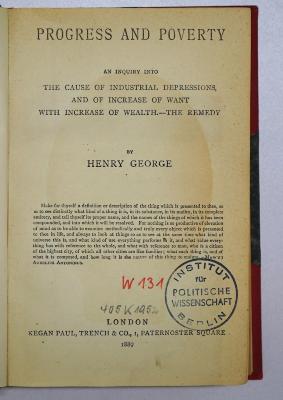 W 131 Geo : Progress And Poverty (1889)