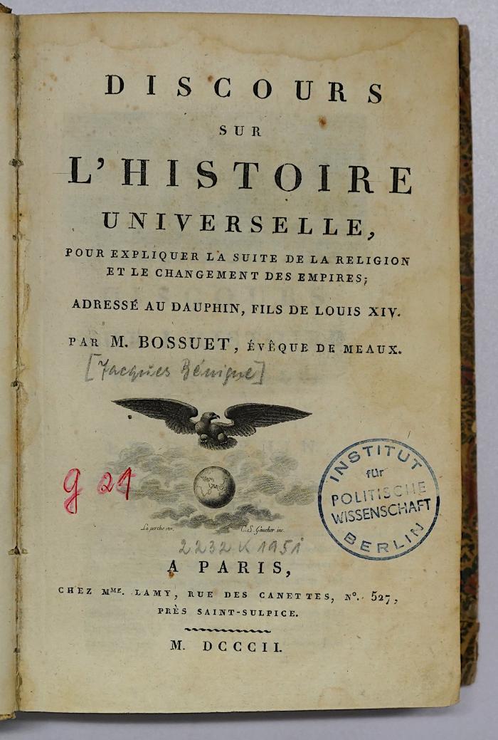 Ig 592 : Discours Sur L'Histoire Universelle (1902)