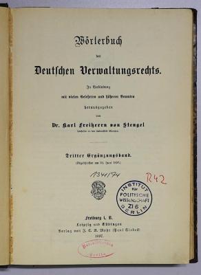 R 42 Woer-Erg. 3 : Wörterbuch des Deutschen Verwaltungsrechts. 3. Erg.- Band (1897)