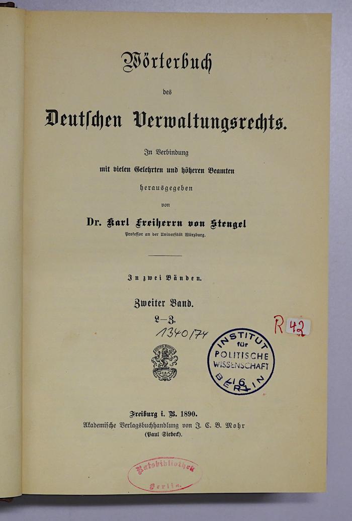 R 42 Woer-2 L-Z : Wörterbuch des Deutschen Verwaltungsrechts. 2. Band (1890)