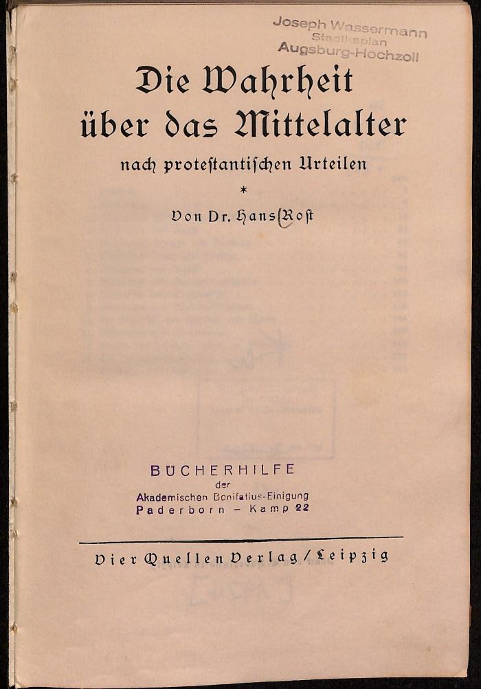 gerp350.r839 : Die Wahrheit über das Mittelalter nach protestantischen Urteilen (1924)