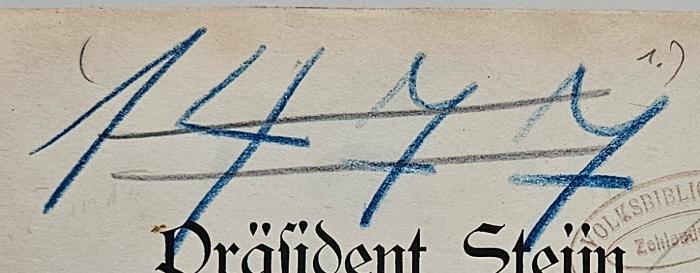 2 F 102-3,1/2 : Präsident Steijn. Ein Lebensbild 1. Präsident Steijn und die Freistaater (1902);- (Volksbücherei Zehlendorf), Von Hand: Nummer; '1477'. 