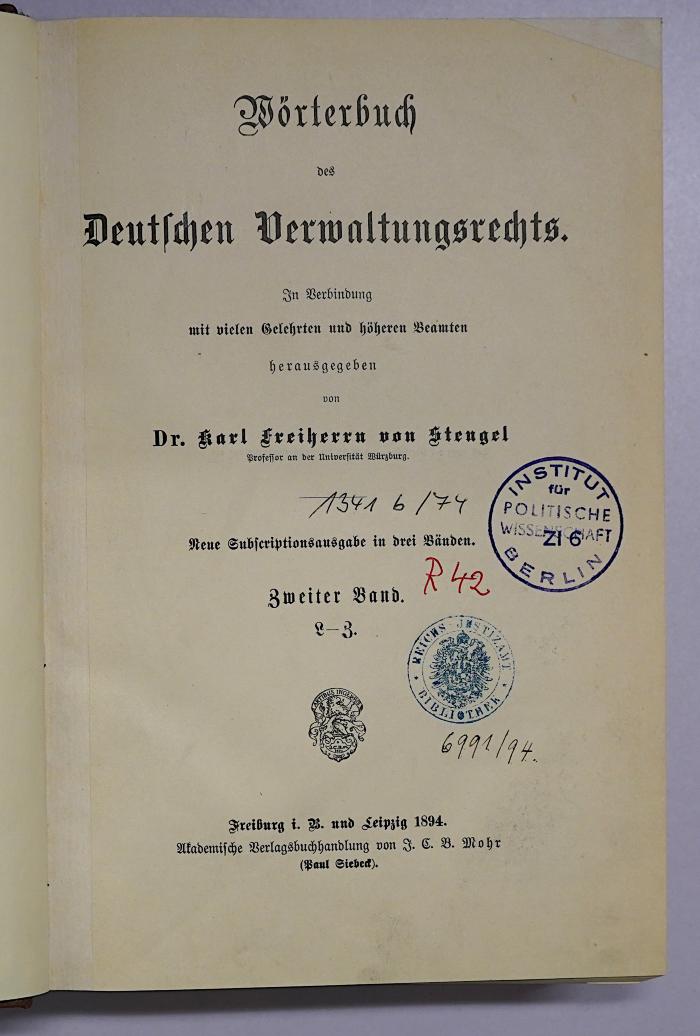 R 42 Woer-2 L-Z : Wörterbuch des Deutschen Verwaltungsrechts. 2. Band (1894)