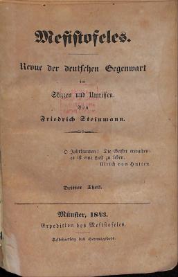 za7309 : Mefistofeles Revue d. dt. Gegenwart in Skizzen u. Umrissen, Jg. 1843 (1843)