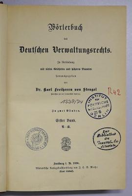 R 42 Woer-1 A-K : Wörterbuch des Deutschen Verwaltungsrechts. 1. Band (1890)