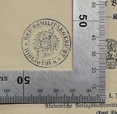 - (Reichsmilitärgericht Bibliothek), Stempel: Name, Wappen; 'Reichsmilitärgericht 
Bibliothek'. 
