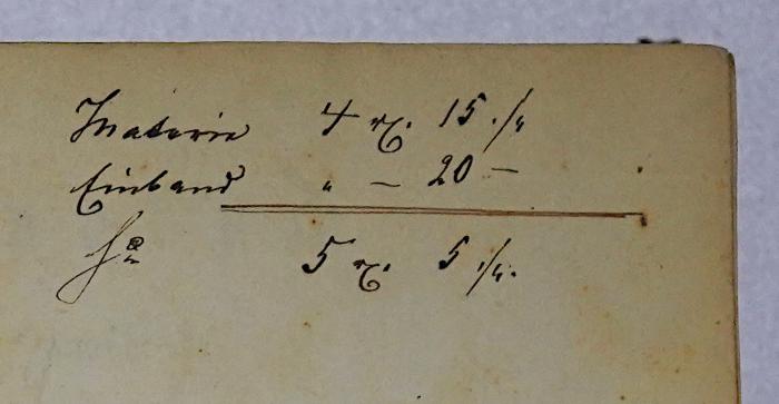 W 96 Kir-1(6) : Handbuch für angehende Landwirthe, 1. Theil (1864);-, Von Hand: Notiz; 'In[vtarnr.]? 4[…]. 15./… Einband 20 / […] 5[…] [S[…]'