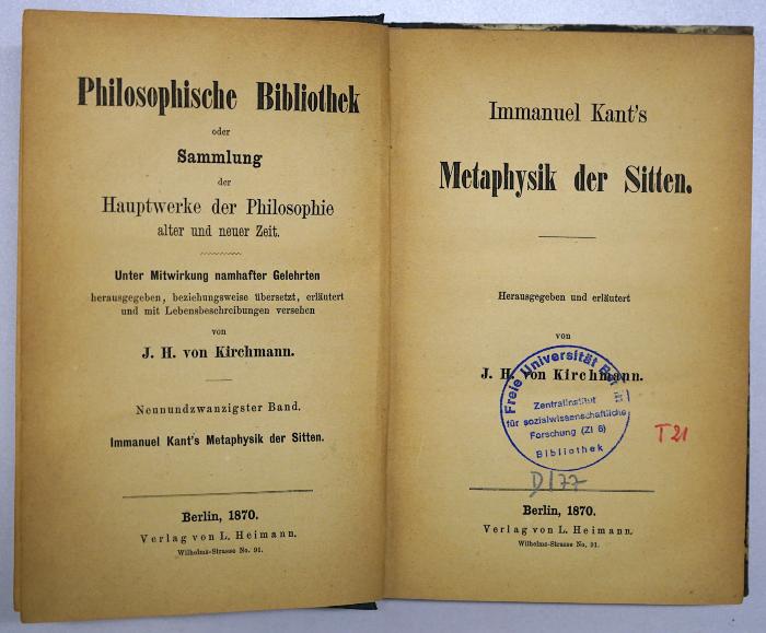 T 21 Kann : Immanuel Kant's Metaphysik der Sitten (1870)