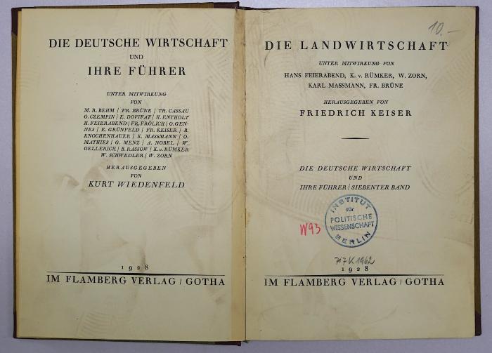 W 93 Kei : Die Landwirtschaft (1928)