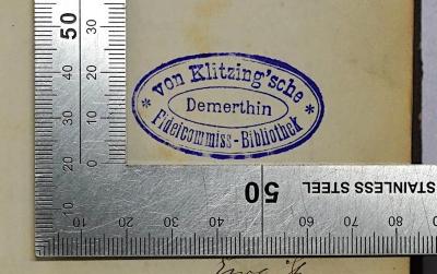 W 96 Kir-1(6) : Handbuch für angehende Landwirthe, 1. Theil (1864);- (von Klitzing'sche Fideicommiss-Bibliothek Demerthin), Stempel: Name, Ortsangabe; 'von Klitzing'sche Fideicommiss-Bibliothek Demerthin'. 