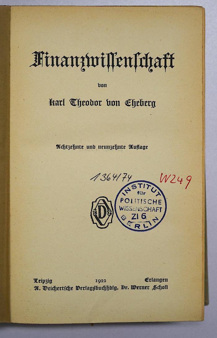 W 249 Ehe(18/19) : Finanzwissenschaft (1920)