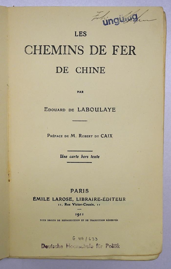 Da 60 : Les Chemins de fer de Chine (1911)