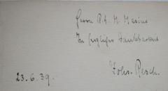 - (Masius, M.;Pesch, Johs.), Von Hand: Widmung, Name, Datum; 'Herrn P.A. M. Masius
In herzlicher Dankbarkeit
Johs. Pesch.
23.6.39'. 