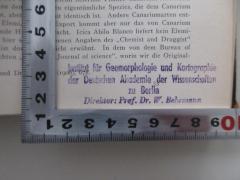 - (Behrmann, Walter), Stempel: Berufsangabe/Titel/Branche, Name, Ortsangabe; 'Institut für Geomorphologie und Kartographie 
der Deutschen Akademie der Wissenschaften 
zu Belin 
Direktor: Prof. Dr. W. Behrmann'.  (Prototyp)