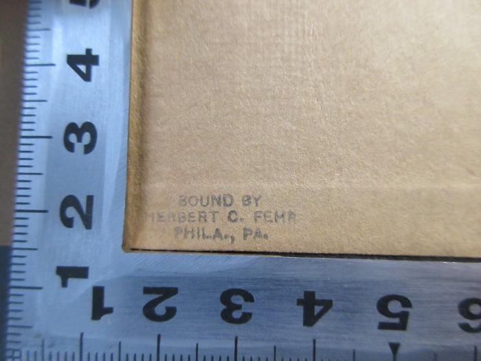 - (Femp, Herbert C.), Stempel: Buchbinder; 'Bound by  Herbert C. Femp Phila. , PA.'.  (Prototyp)
