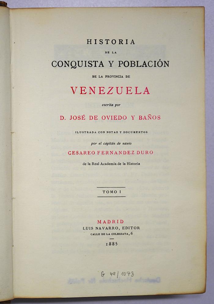 G 232-1 : Historia de la conquista y población de la provincia de Venezuela. (1885)