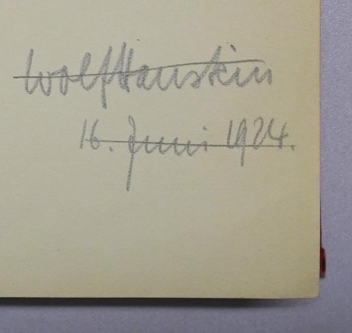 G 141 : Mahatma Gandhi (1923);- (Hanstein, Wolfgang), Von Hand: Autogramm, Name, Datum; 'Wolf Hanstein 16.Juni 1924.'. 