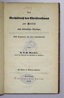 Pa 400 : Das Verhältnis des Christentums zur Politik (1850)