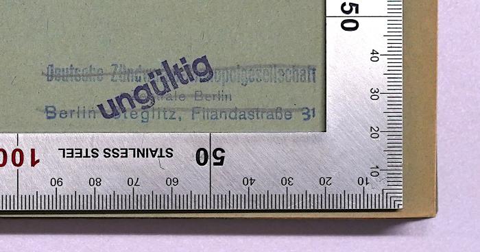 G 241 : Krieg und Friede (1918);- (Deutsche Zündwaren-Monopolgesellschaft (DZMG)), Stempel: Berufsangabe/Titel/Branche, Name, Ortsangabe; 'Zündwarenmonopolgesellschaft Zweigfiliale Berlin Berlin-Steglitz, Filandastraße 31'. 