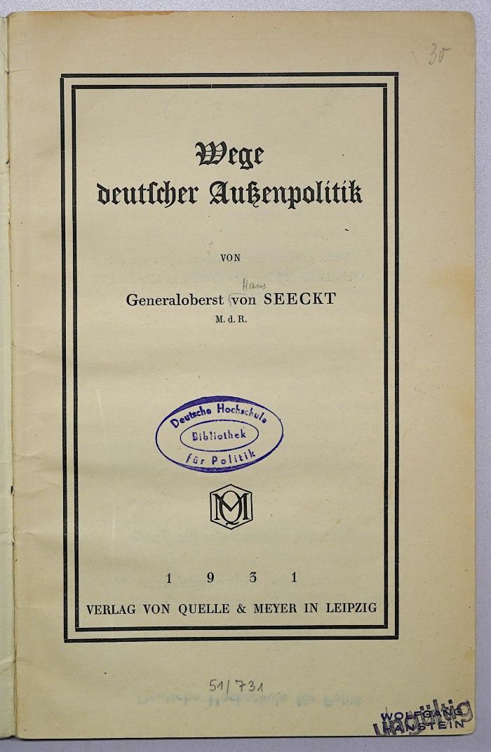 G 397 : Wege deutscher Außenpolitik (1931)