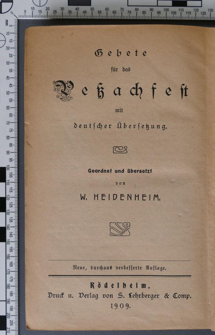  Gebete für das Peßachfest
מחזור ליום שביעי ושמיני של פסח (1909)