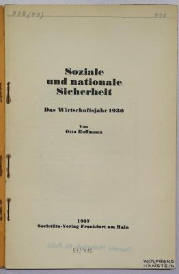 D 909 : Soziale und nationale Sicherheit. Das Wirtschaftsjahr 1936 (1937)