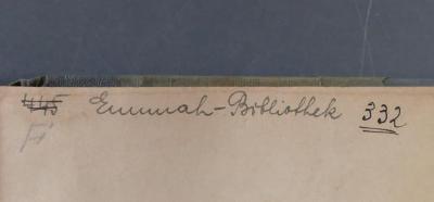- (Emunah-Bibliothek), Von Hand: Exlibris, Name; 'Emunah-Bibliothek'. 