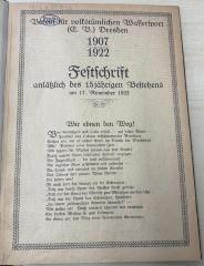1936 A 15526 : Verein für volkstümlichen Wassersport (E. V.), Dresden, 1907-1922: Festschrift anläßlich des 15jährigen Bestehens am 17. November 1922  
 (1922)