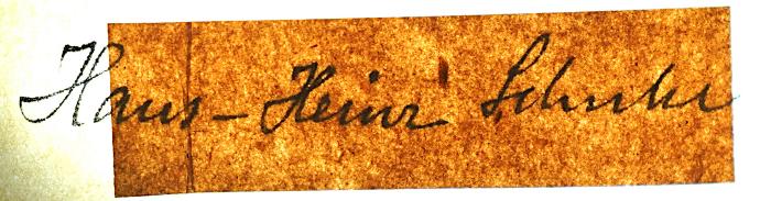 G 590 : Volk ohne Führung (1938);-, Von Hand: Autogramm, Name; 'Hans-Heinz Schuster'