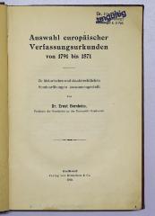 G 745 : Auswahl europäischer Verfassungsurkunden von 1791 bis 1871 (1910)