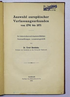 G 745 : Auswahl europäischer Verfassungsurkunden von 1791 bis 1871 (1910)