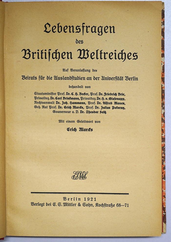 G 629a : Lebensfragen des Britischen Weltreiches (1921)