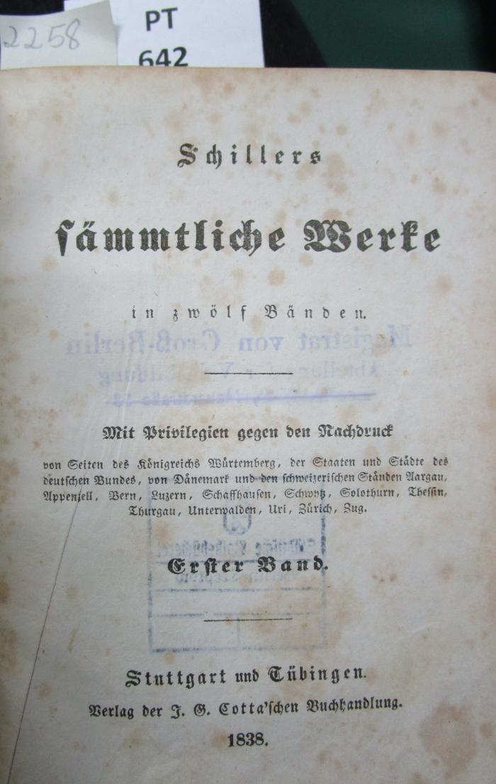  Schillers sämmtliche Werke in zwölf Bänden. Erster Band. (1838)
