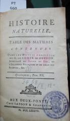  Histoire naturelle, table des matieres contenues. Quadrupèdes, Tome XII. (1787)