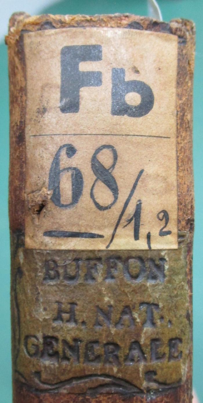  Histoire naturelle, générale et particuliere. Tome II. (1785);- (Städtische Volksbücherei (Berlin-Steglitz)), Etikett: Signatur; '[..] | ##/#,#'.  (Prototyp)