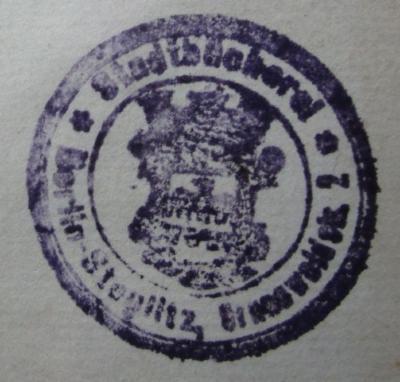 G45 / 593 (Städtische Volksbücherei (Berlin-Steglitz)), Stempel: Berufsangabe/Titel/Branche, Name, Ortsangabe, Wappen; 'Stadtbücherei Berlin-Steglitz Grunewaldstr. 2'.  (Prototyp)