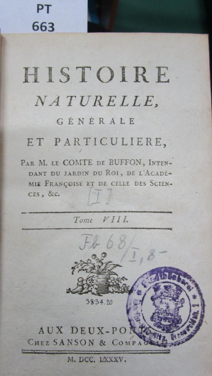  Histoire naturelle, générale et particuliere. Tome VIII (1785)
