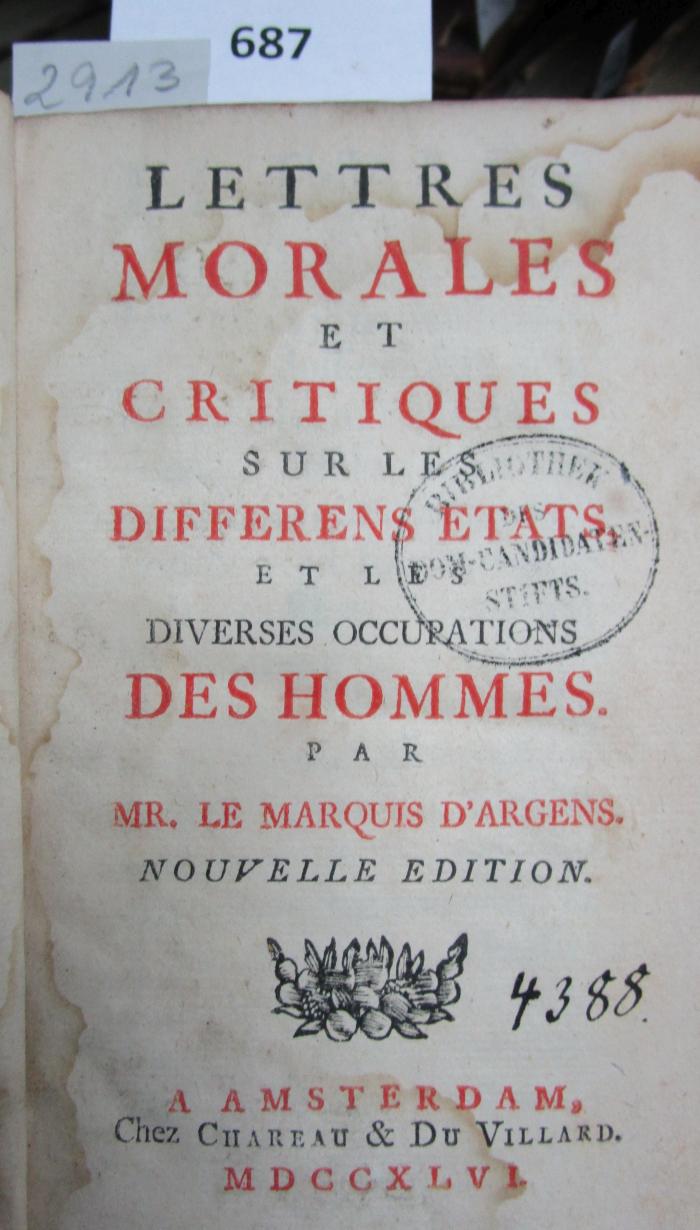  Lettres morales et critiques sur les différens états et les diverses occupations des hommes (1746)
