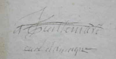  Sermons sur les plus importantes matieres de la morale chrétienne. Tome V. (1696);- (Guillemart[?], N.[?]), Von Hand: Autogramm, Name; 'N Guillemart
cure [...]'. 