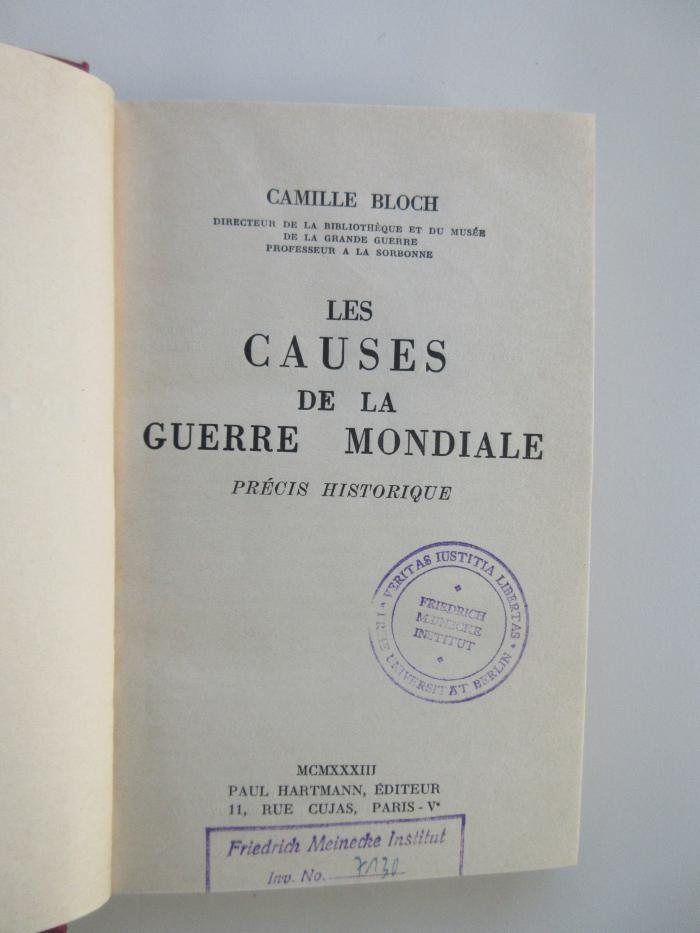 Pa 6810 (ausgesondert) : Les causes de la guerre mondiale : précis historique (1933)