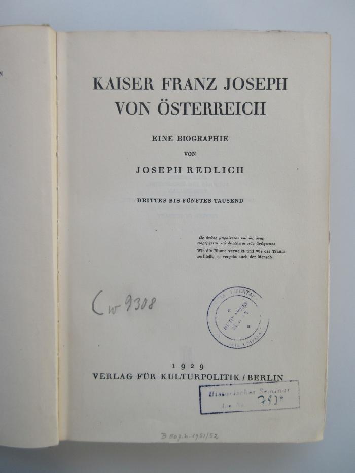 Od 900 : Kaiser Franz Joseph von Österreich : eine Biographie (1929)