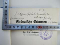 - (Oncken, Hermann;Behrend, Fritz), Von Hand: Widmung; 'Herrn Geheimrat Professor Dr. Hermann Oncken in dankbarer Erinnerung Fritz Behrend 
Berlin November 1917'. 