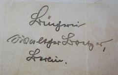- (Boetger, Walther), Von Hand: Autogramm, Name, Ortsangabe; 'Bücherei Walther Boetger, Berlin'. 