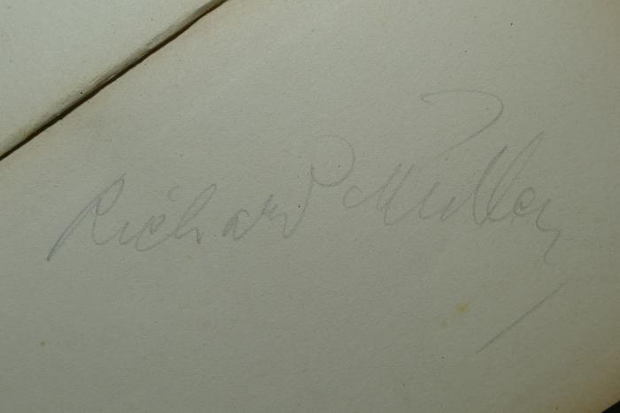 - (Müller, Richard), Von Hand: Exlibris, Name; 'Richard Müller'. 
