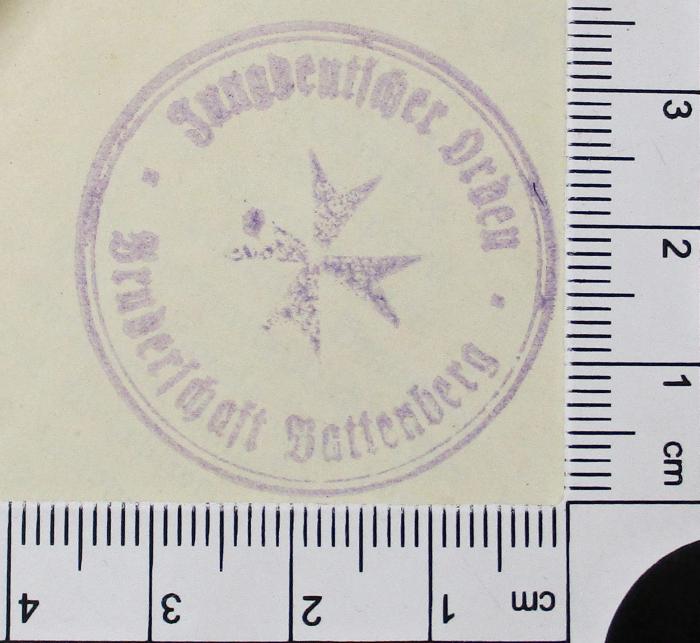 - (Jungdeutscher Orden Bruderschsaft Battenberg), Stempel: Exlibris; 'Jungdeutscher Orden Bruderschsaft Battenberg'. 