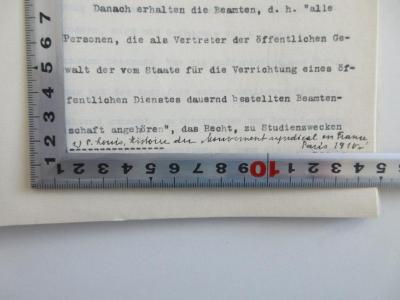 - (Leubuscher, Charlotte), Von Hand: Annotation; '1.) P.  Louis, Histore du Mouvement syndical en France, Paris 1910'. 