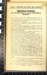 - (Freie Gewerkschaften Schweinfurt. Zentralbibliothek), Etikett: Berufsangabe/Titel/Branche; 'Bibliothek-Ordnung der Zentralbibliothek der freien Gewerkschaften Schweinfurt. [...]'. 